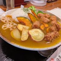 Curry rice with vegetables and soy nuggets at Mimikou in Kyoto