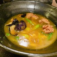 Curry udon with soya chunks and mushrooms  at Mimikou in Kyoto