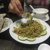 Mushroom and peanut salad with crispy rice paper cracker at San May Vegetarian in Hue