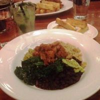 vegan jackfruit grain bowl (with delicious yucca frits on the side) at Luna Rotisserie & Empanadas in Durham