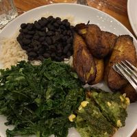 3 side orders: rice&beans, maduros, and kale. Cleaned my plate! (Camote chimichurri in the corner)  at Luna Rotisserie & Empanadas in Durham