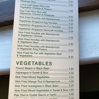 Vegetarian menu  at Imperial Dynasty in West Malling