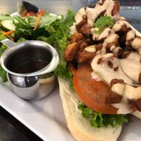 Shrimp Poboy w/ Salad at Clovermint Cafe and Market in Dania Beach