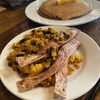 Bacon and tofu scrambleed eggs  at Backwater in Melbourne