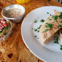 Hummus and baba ganoush at Shams El Balad Cafe in Amman