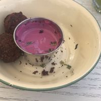 Beetroot Falafel.  at Shams El Balad Cafe in Amman