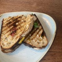 Bread with cheese, spinach and sausage  at Kaf in Copenhagen