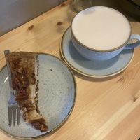 Pecan cheese cake and chai latte - tastes better than it looks!  at Kaf in Copenhagen