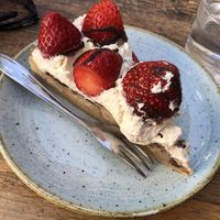 Cake with marzipan and cream and strawberries   at Kaf in Copenhagen