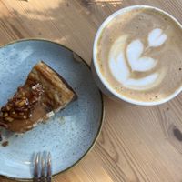 Pecan cheesecake with a cappuccino   at Kaf in Copenhagen