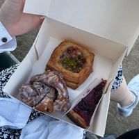 New York cheesecake, cinnamon cruffin and rhubarb spandauer at Kaf in Copenhagen