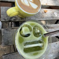 Flat white and matcha lattee  at Kaf in Copenhagen