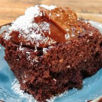 Chocolate cake with peanut butter sauce at Lentil As Anything - Thornbury in Thornbury