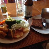 roast veggies, nut roast and vegan gravy at Wherry Hotel in Lowestoft