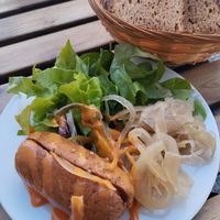 Appetizer of the day. Pickled sausage, cabbage, lettuce and spicy mayo at Blatouch in Prague