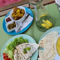 Quesadilla, hummus, 🥔 at Blatouch in Prague