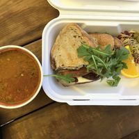 Moroccan grilled-cheese + gaspacho at General Cafe in Val-david