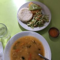 Vegan soup, lacto-Ovo main  at Nature's Center Vegetarian Restaurant in Cajamarca