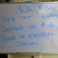 Daily Menu at Nature's Center Vegetarian Restaurant in Cajamarca