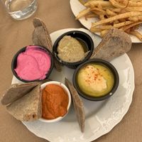 4 dip appetizer   at Baba Ghanoush Falafel Shop in Athens