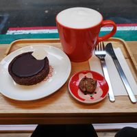 Chocolate tart and ginger soy milk ❤️ at Vegan Heaven in Taipei