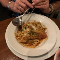 Fettuccine with vegan sausage at Tutto Bene in Christchurch