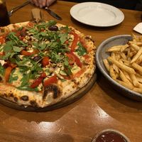 Ortolano pizza and fries   at Tutto Bene in Christchurch