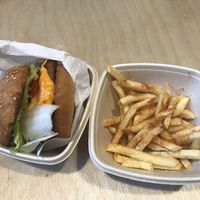 Cheeseburger with Fries at Vegan Day in Kazan