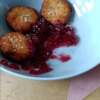 Tofu and bananas desert at Vegan Day in Kazan