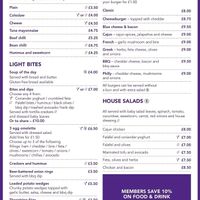 Main menu, vegan indicated by a leaf, vegetarian indicated by a V  at Phoenix Cafe Bar in Leicester