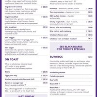 Main menu, vegan indicated by a leaf, vegetarian indicated by a V  at Phoenix Cafe Bar in Leicester