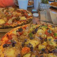 La pizza and pizza diabola at Love Life Cafe in Miami