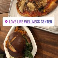 Pizza & burger  at Love Life Cafe in Miami