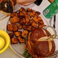 Veggie burger and fries at Love Life Cafe in Miami