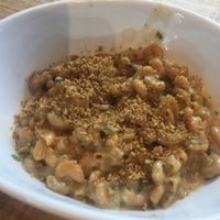 Mac and cheese- lentil macaroni, Alfredo cheesy sauce and Parm crumble at Love Life Cafe in Miami