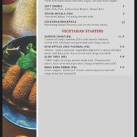 Entree and drinks menu  at Eden Garden Indian Cuisine in South Brisbane