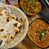 Veg Jalfrezi (top) & "Chicken" tikka masala at Eden Garden Indian Cuisine in South Brisbane