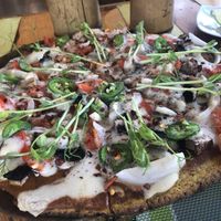 Pizza with sweet potato crust  at Clorofila in Playa Del Carmen