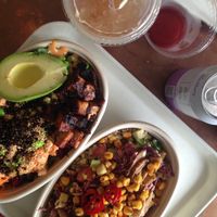 seoul bowl with avocado and BBQ miso tofu and tazon bowl at Whole Heart Provisions in Allston