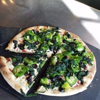 Vegan personal 10" pizza with sauce, spinach, broccoli, olives, jalapenos, and vegan cheese.  Yummy!!! at Neo Pizza in Annapolis