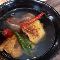 Yong tauhu (stuffed tofu and veggies) 1.50 a piece. You can choose to have it served in soup or with sauce at One Two Tree - Maybe closed in Kluang