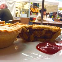 Shitake and potato pie and chickpea curry pie at Beangreen Vegetarian Cafe in South Yarra