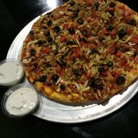 Medium vegan pizza with mayonnaise at Ronny's Pizza in Tbilisi