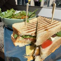 Club sandwich (12+ euros) - super yummy!  at Veggiezz - Am Salzgriess in Vienna