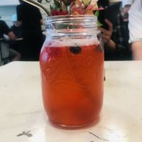 Raspberry and rose drink  at Veggiezz - Am Salzgriess in Vienna