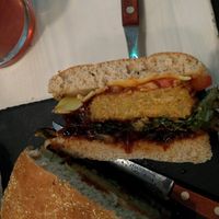 smoky burger with lupin-patty and wholemeal bun at Veggiezz - Am Salzgriess in Vienna