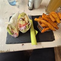 Schnitzell wrap and sweet potato fries at Veggiezz - Am Salzgriess in Vienna