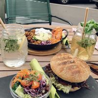 Smoky burger and seitan gyros bowl at Veggiezz - Am Salzgriess in Vienna