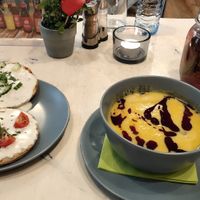 Pumpkin soup at Veggiezz - Am Salzgriess in Vienna