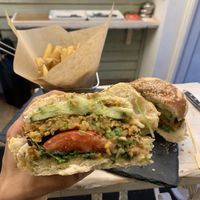 This burger with GF bun sooooo yummy at Veggiezz - Am Salzgriess in Vienna